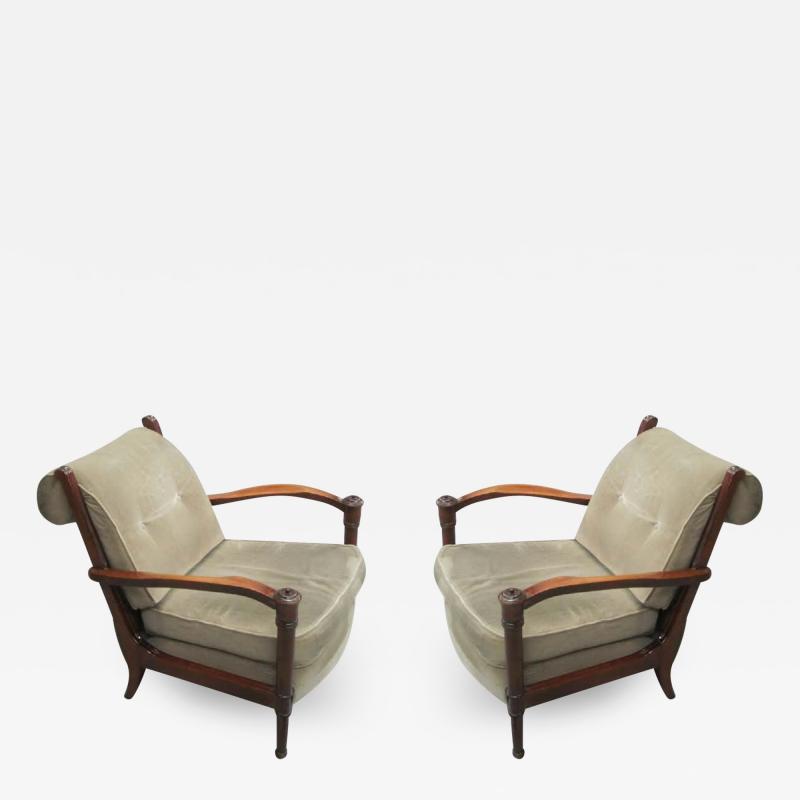 Andr Arbus Pair French Mid Century Modern Neoclassical Lounge Chairs Attr to Andre Arbus