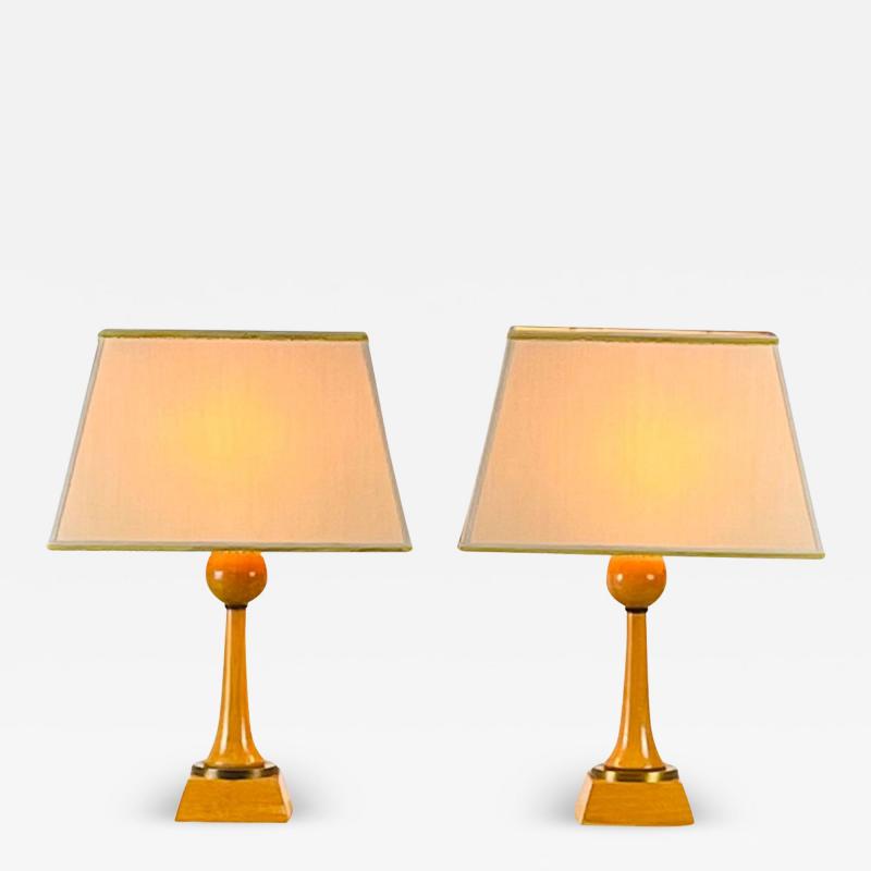 Andr Arbus Pair of Chic Sycamore and Gilt Bronze Art D co Lamps in the Style of Andr Arbus