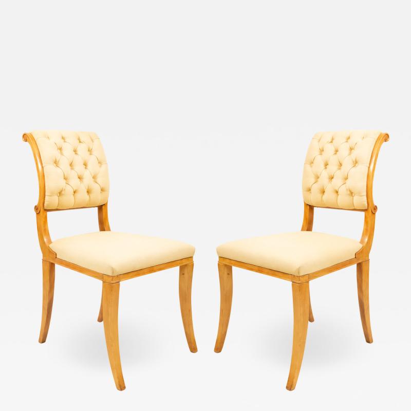 Andr Arbus Set of Six French Sycamore Silk Side Chairs