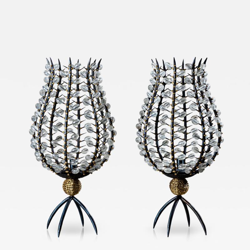 Andr Dubreuil 1951 Pair of Photophores with Pearls France circa 1990