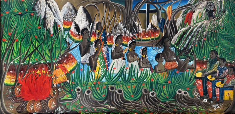 Andr Pierre Haitian Vodou Ceremony with Headless Man Original Artwork Signed