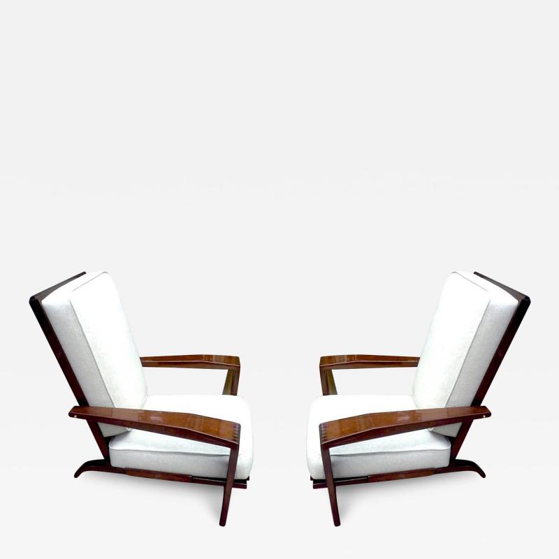 Andr Sornay Andre Sornay Comfortable Pair of Lounge Chair Newly Restored in Neutral Cloth