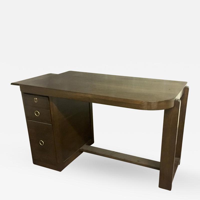 Andr Sornay Style of Andre Sornay Modernist Oak Desk with a Side Shelf