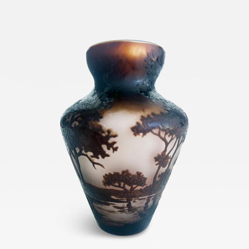 Andre Delatte Andre Delatte Nancy Acid Etched Cameo Glass Vase France