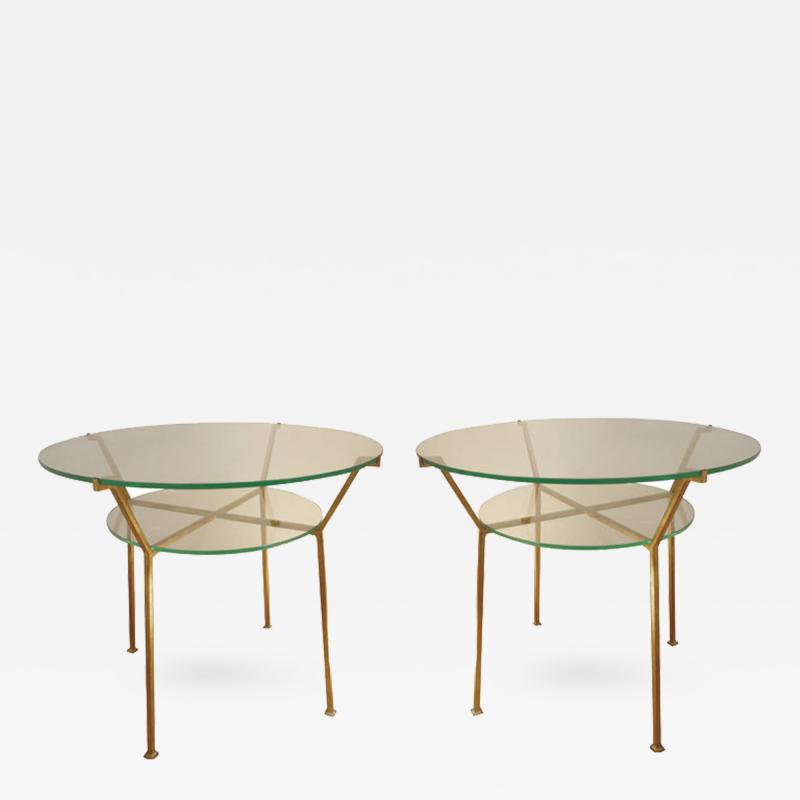 Andre Hayat Andre Hayat Pair of 2 Tier Side Tables in Gold Leaf Wrought Iron