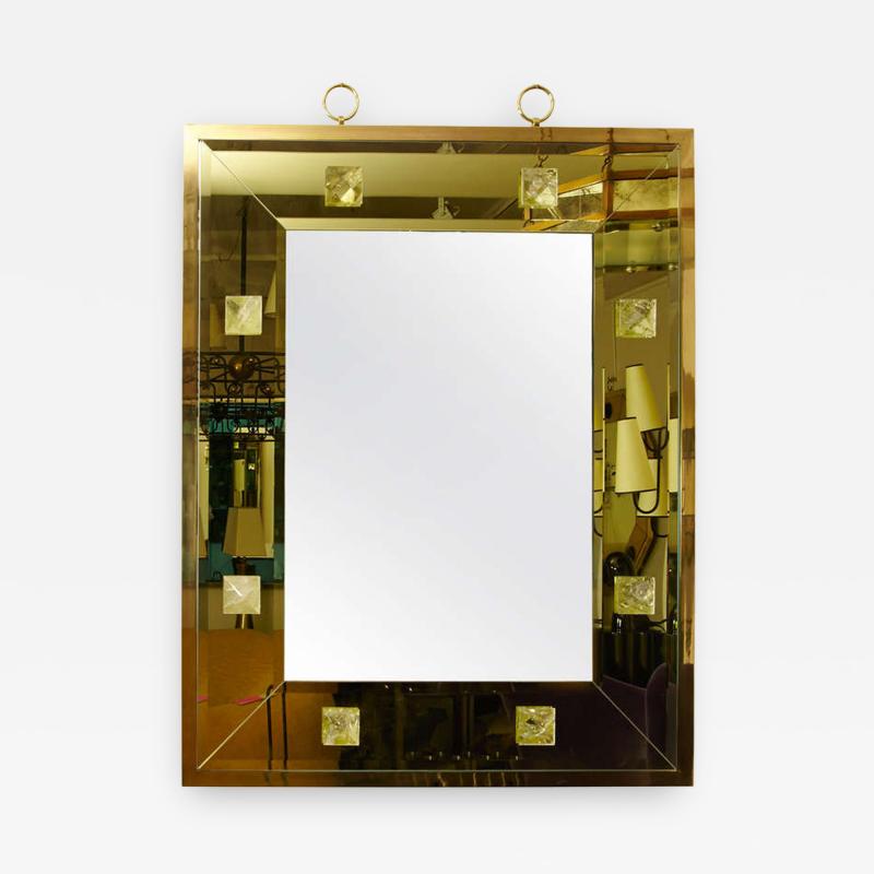 Andre Hayat Andre Hayat Pale Yellow Rectangular Mirror with Pyramid Rock Crystal