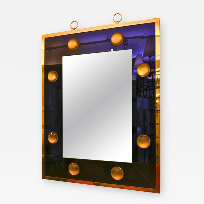 Andre Hayat Andre Hayat Rectangular Mercury Blue Mirror with Gold Bronze Frame