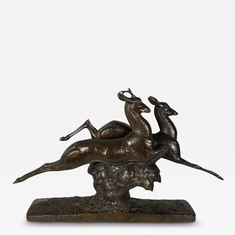 Andre Vincent Becquerel French Art Deco Bronze Gazelles Sculpture by Andr Vincent Becquerel