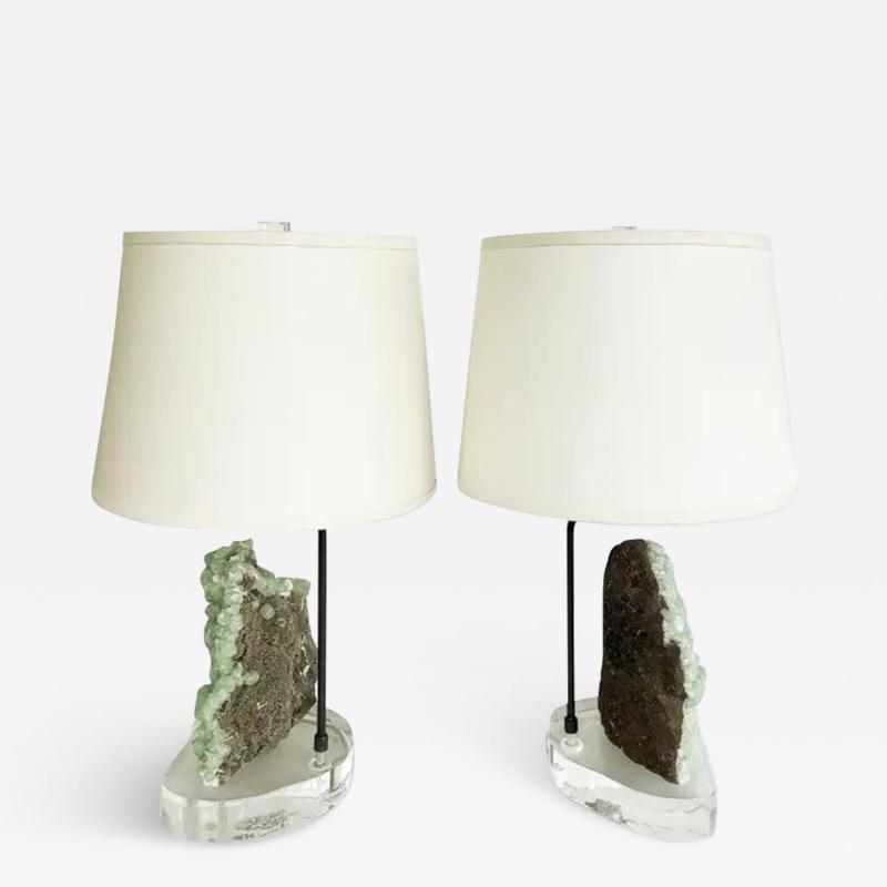 Andrea Belvedere Belvedere Natural Apophyllite Quartz Crystal Cluster Lamps with Lucite