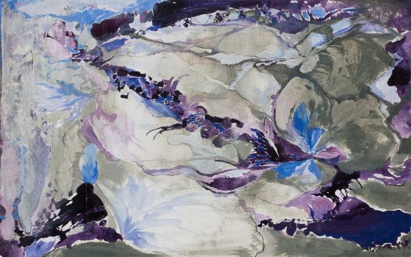 Andrei Petrov Long Way Home Abstract Landscape on Paper in Blue and Purple Colors 2012