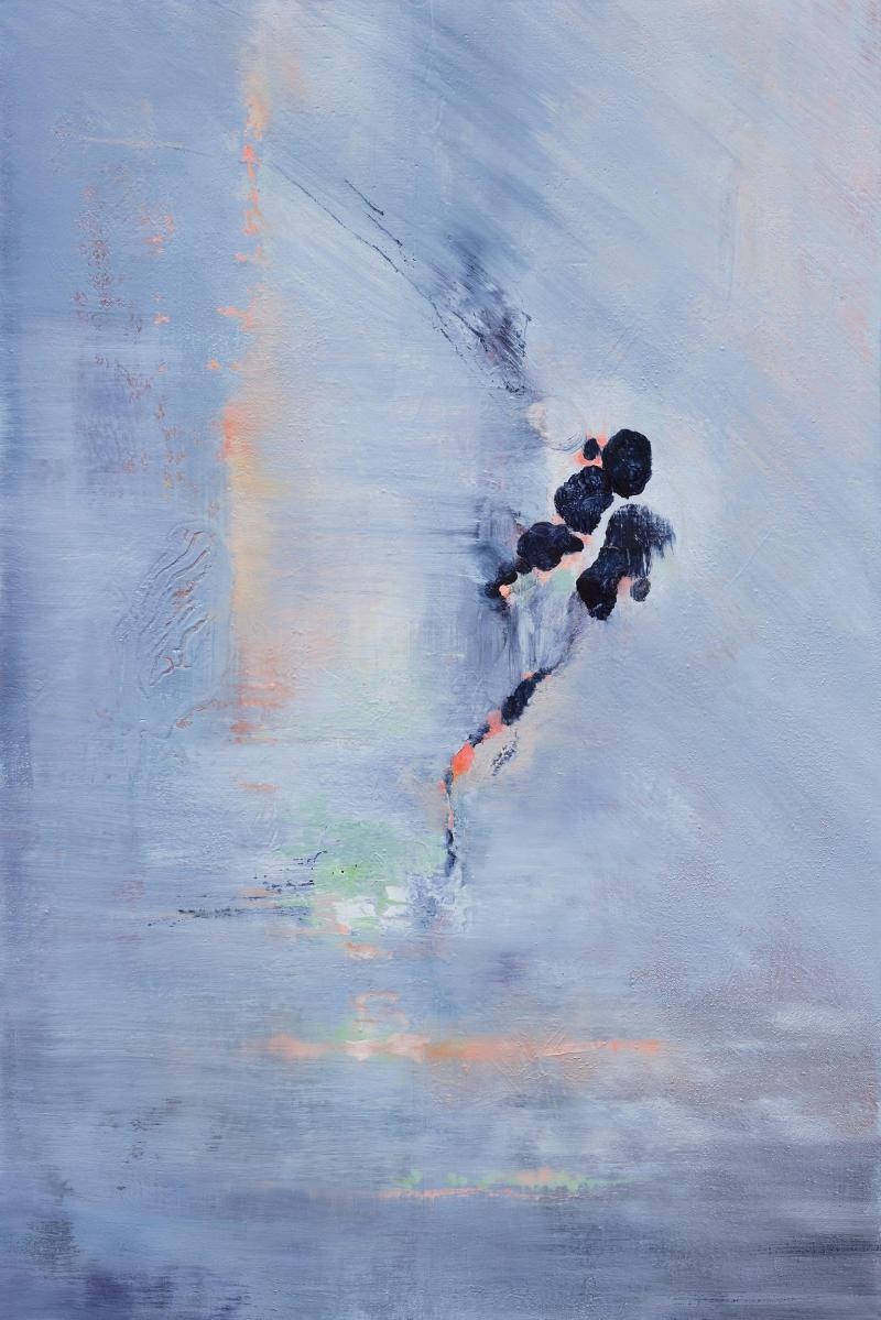 Andrei Petrov Recurring Dream Abstract Landscape Oil Painting with Blue Colors
