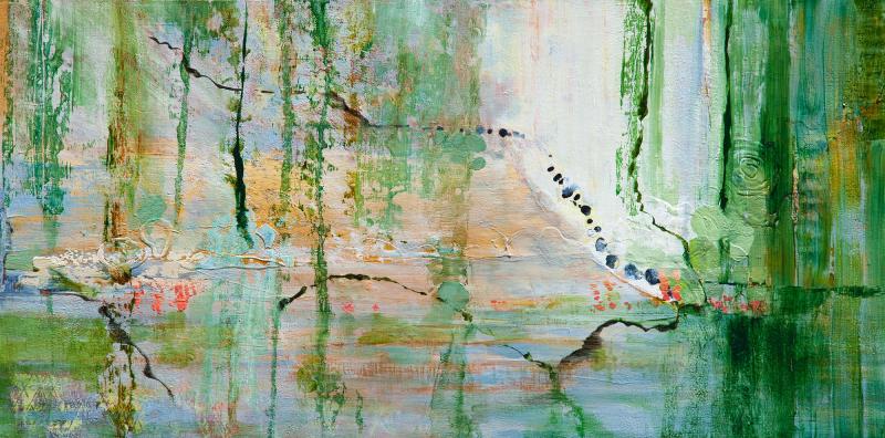 Andrei Petrov Time Transfixed Horizontal Abstract Green Landscape Painting on Canvas