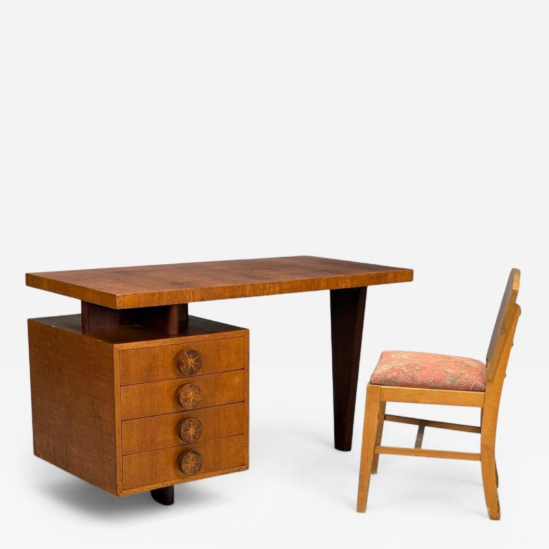 Andrew Szoeke Andrew Szoeke Satinwood Oak Writing Desk and Chair USA 1950s