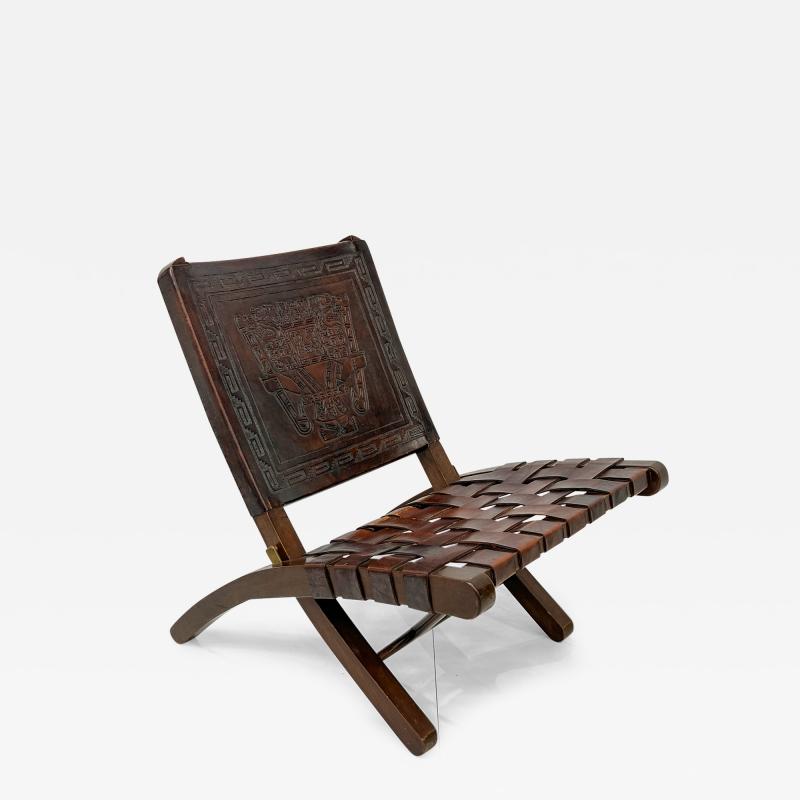 Angel Pazmino Angel Pazmi o Butterfly Folding Chair Tooled Leather and Mahogany 1960s