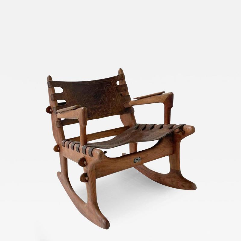 Angel Pazmino Mid Century Modern Leather Rocking Chair by Angel Pazmino Ecuador 1970s