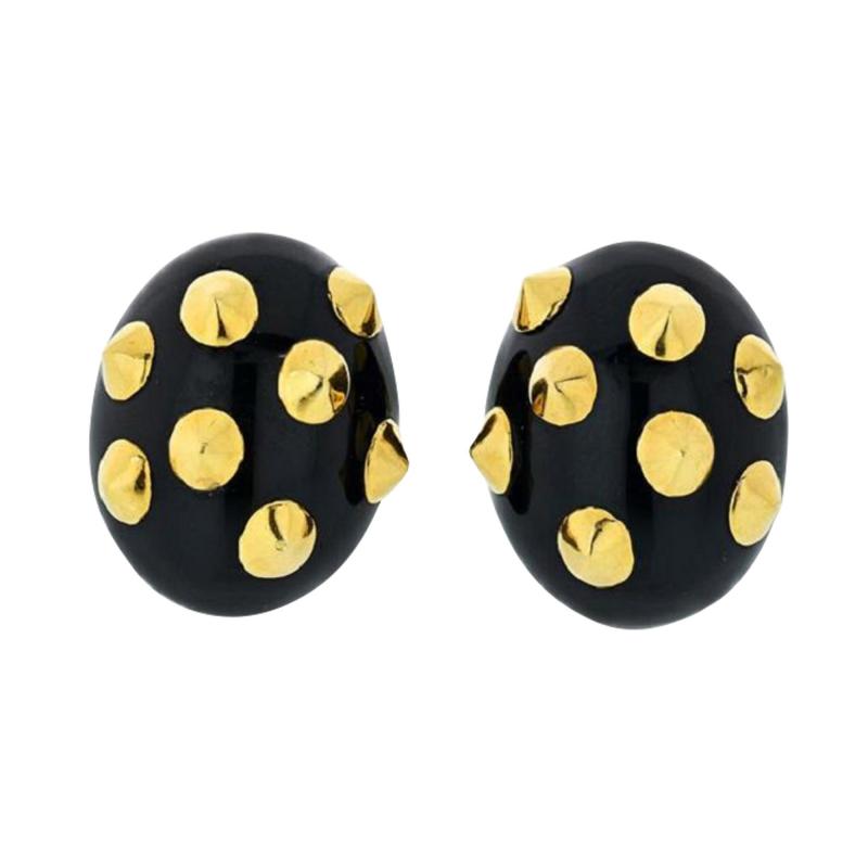 Angela Cummings ANGELA CUMMINGS 18K WHITE GOLD BLACK JADE GOLD STUDDED EARRINGS