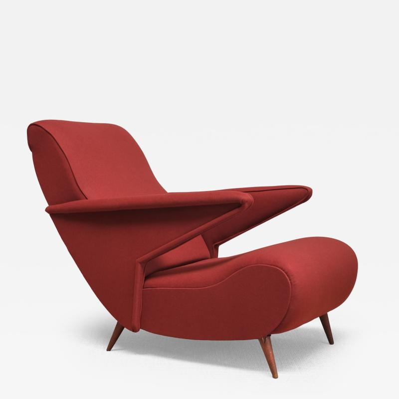 Angelo Banfi Important Angelo Banfi Reclining Armchair in Dedar Wool and Walnut Italy 1944