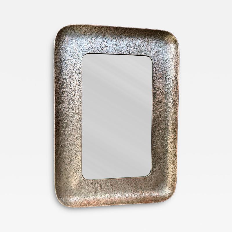 Angelo Bragalini Hammered Nickel Plated Copper Mirror by Angelo Bragalini Italy 1960