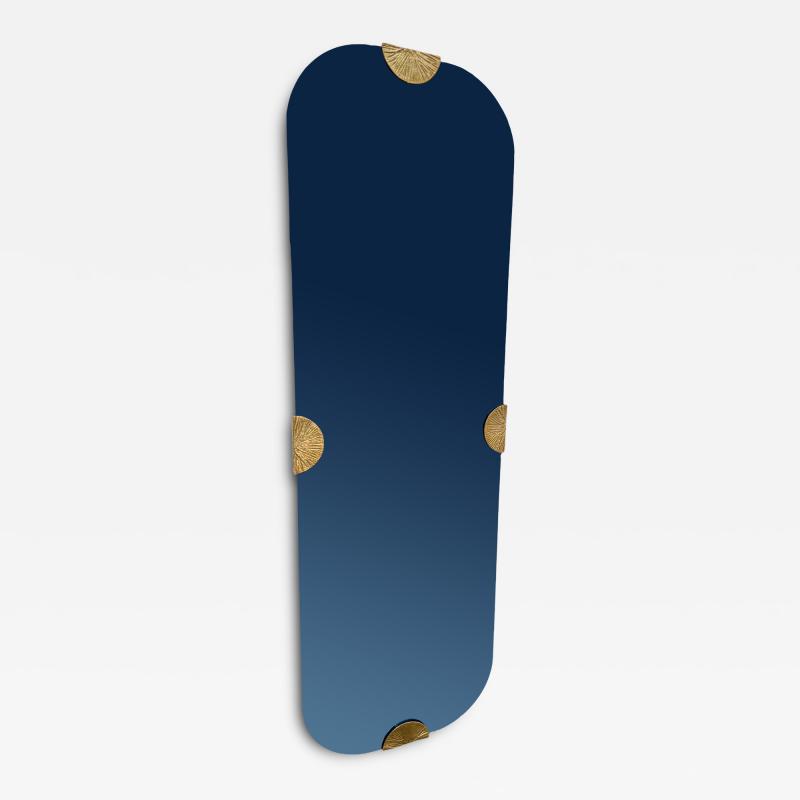 Angelo Brotto Blue Glass Wall Mirror by Angelo Brotto Italy 1970s