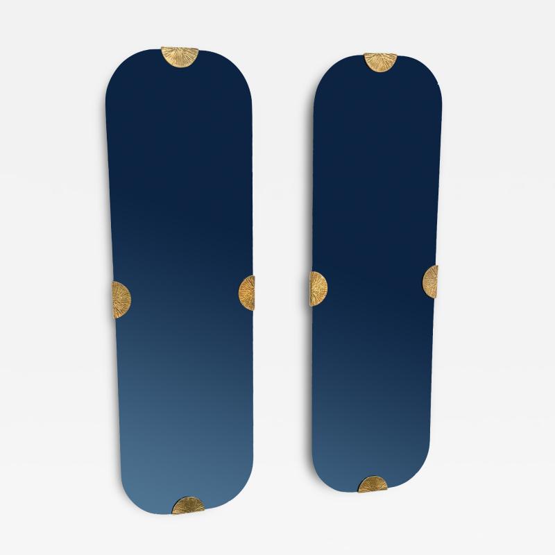 Angelo Brotto Pair of Blue Glass Wall Mirrors by Angelo Brotto Italy 1970s