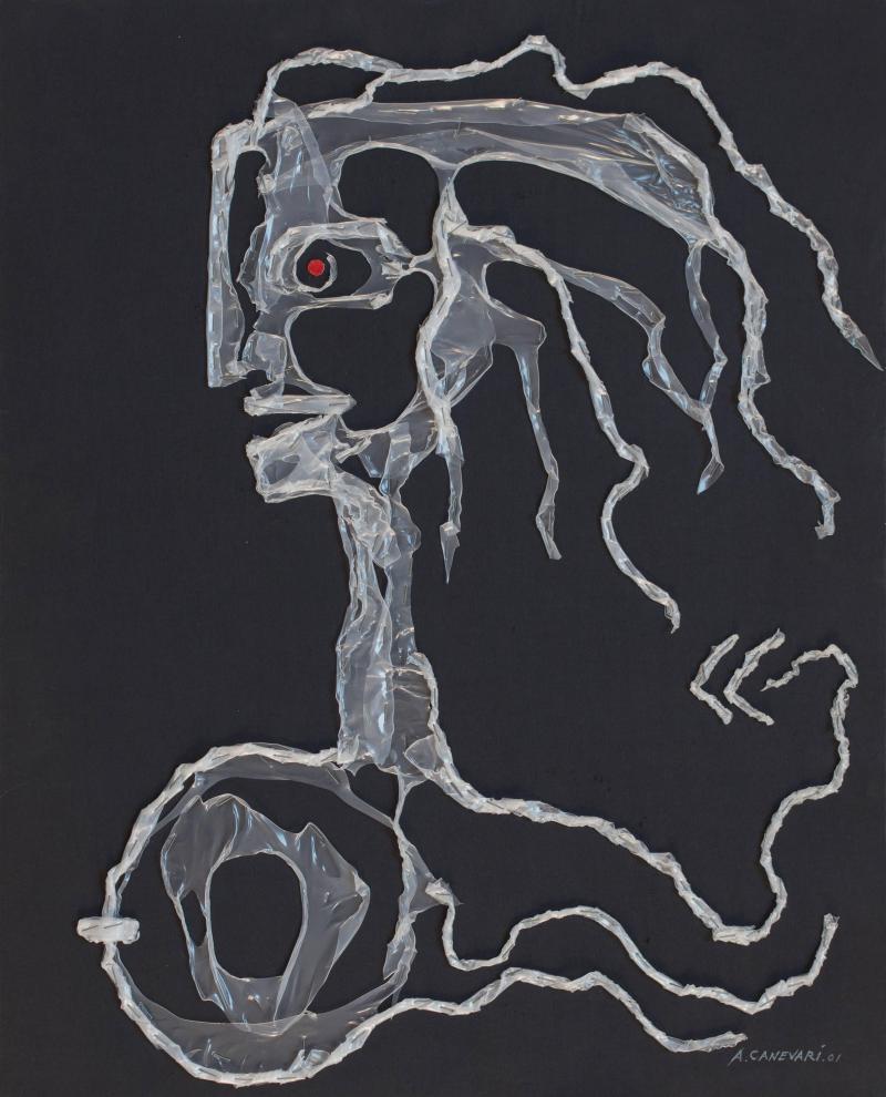 Angelo Canevari Head of a Woman Surrealist Drawing of a Lady Made With Melted Polyethylene