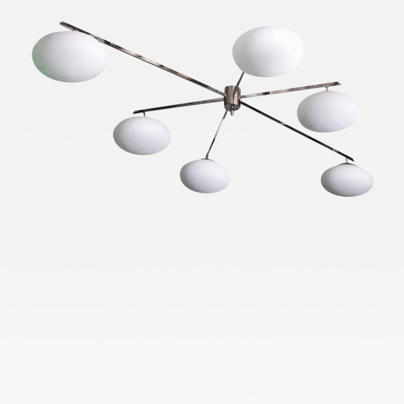 Angelo Lelli 1 of 2 Large Chrome and Glass Flush Mounts in the Manner of Angelo Lelli