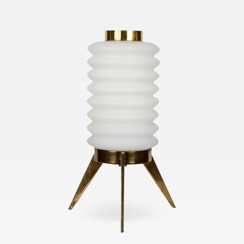 Angelo Lelli 1950s Angelo Lelli Glass and Brass Tripod Table Lamp for Arredoluce