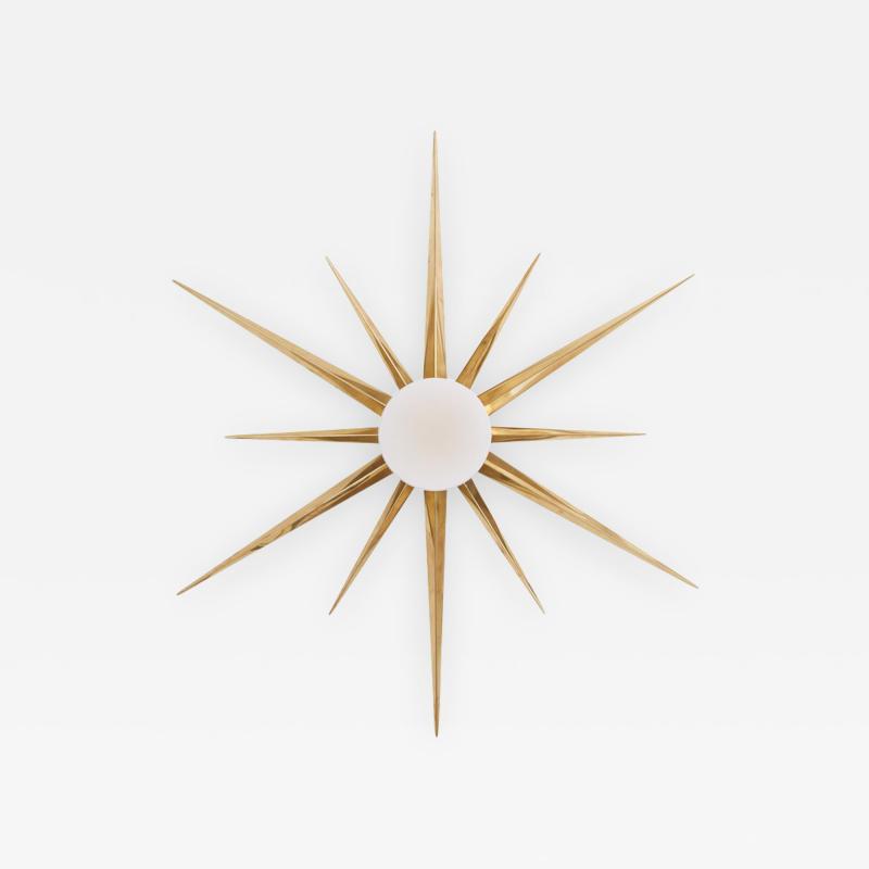 Angelo Lelli Lelii 1 of 2 Starburst Brass and Glass Flush Mount in the Manner of Angelo Lelli