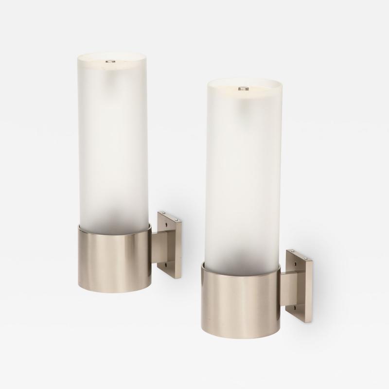 Angelo Lelli Lelii Angelo Lelii Arredoluce Large Nickel Frosted Opaline Glass Sconces Italy 