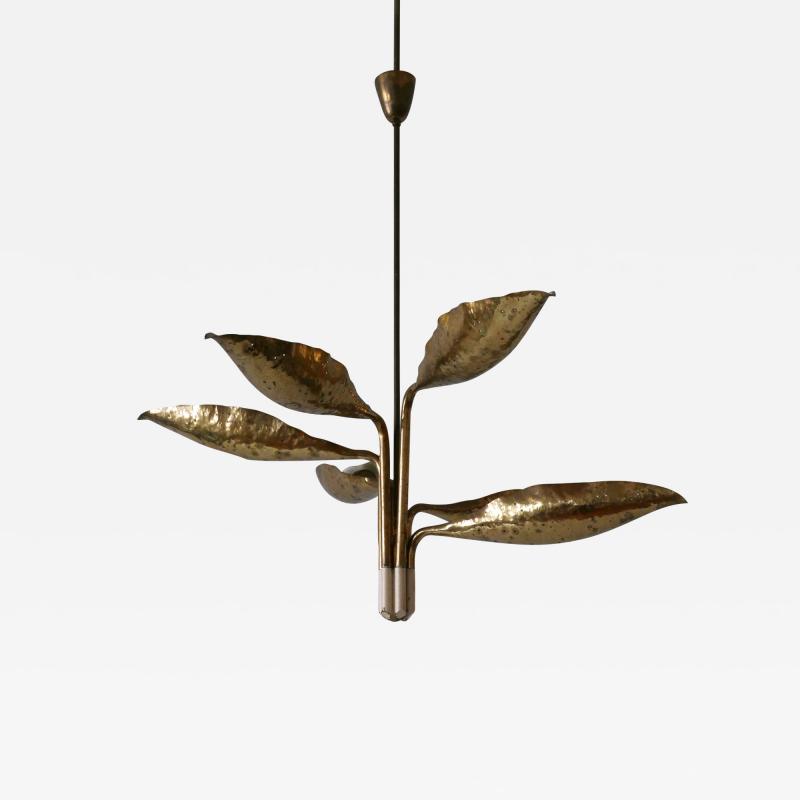 Angelo Lelli Lelii Angelo Lelii Hammered Perforated Brass Chandelier for Arredoluce Italy 1950s