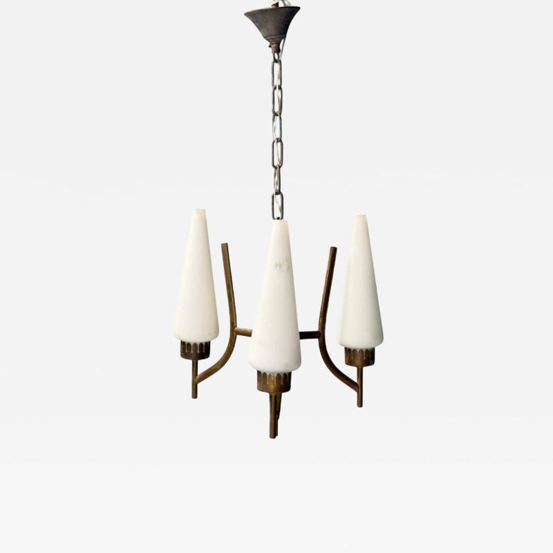 Angelo Lelli Lelii Angelo Lelli Italian Modern Brass Opal Glass Pendant light Italy 1950s