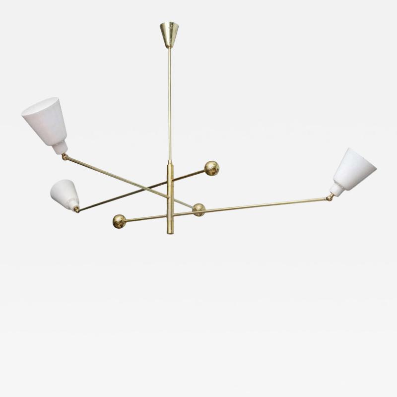 Angelo Lelli Lelii Italian Modern Brass and Enameled Three Arm Chandelier Angelo Lelli