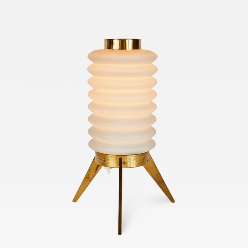 Angelo Lelli Lelii Rare 1950s Angelo Lelli Glass and Brass Tripod Table Lamp for Arredoluce