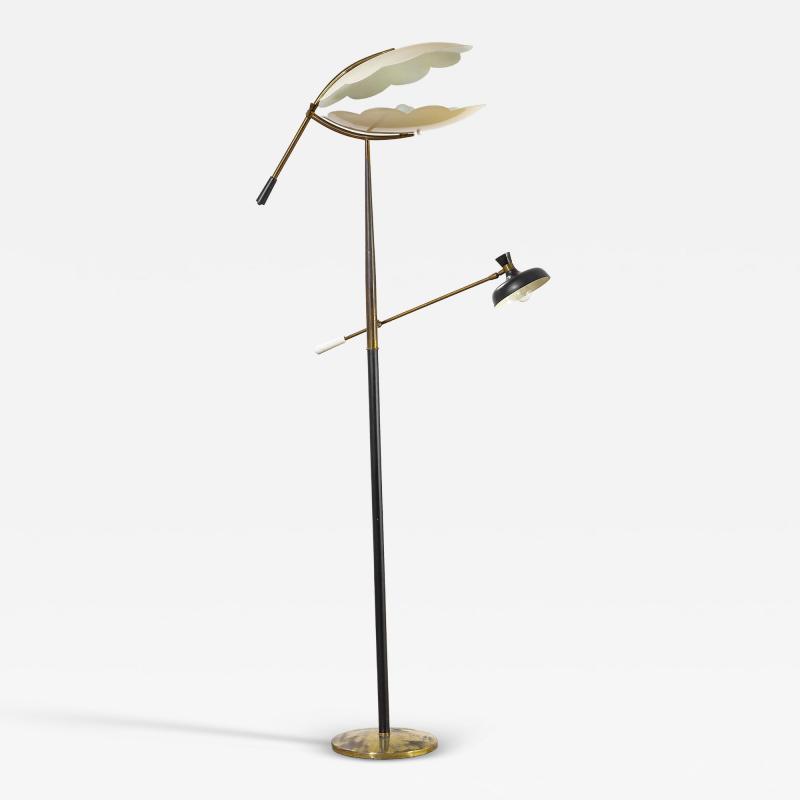 Angelo Lelli Lelii attr to Angelo Lelii for Arredoluce Floor Lamp with Two Diffusers