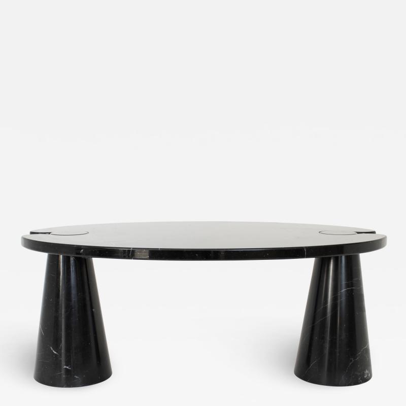 Angelo Mangiarotti ANGELO MANGIAROTTI BLACK MARQUINA MARBLE EROS ITALIAN OVAL COFFEE TABLE