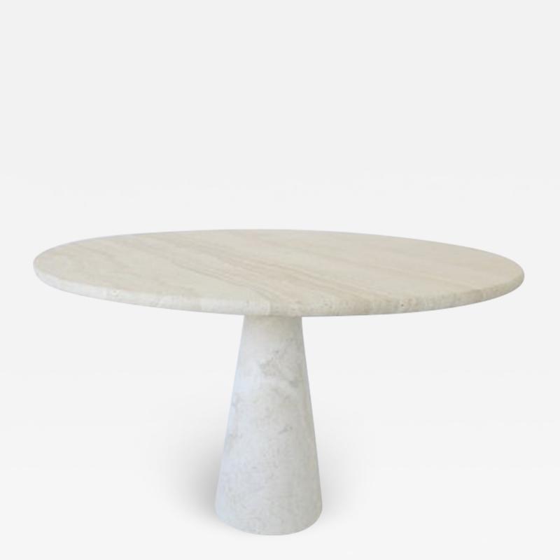 Angelo Mangiarotti ITALIAN ROUND CREAM TRAVERTINE DINING OR CENTER TABLE ON A TULIP BASE