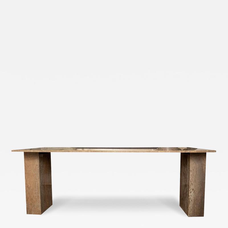 Angelo Mangiarotti Italian Modern Travertine Center Table or Desk Designed by Angelo Mangiarotti