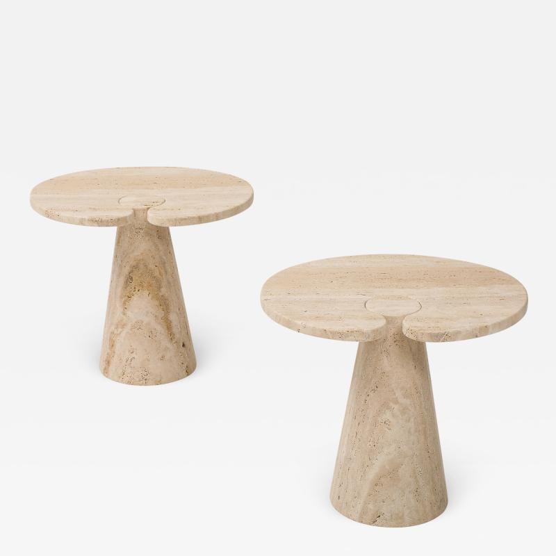 Angelo Mangiarotti Italian Pair of Travertine Side Tables in the Manner of Angelo Mangiarotti