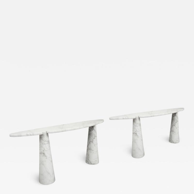 Angelo Mangiarotti Pair of Carrara Marble Consoles from Eros Series by Angelo Mangiarotti