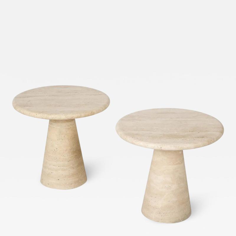 Angelo Mangiarotti Pair of Italian 1970s Circular Travertine Side Tables