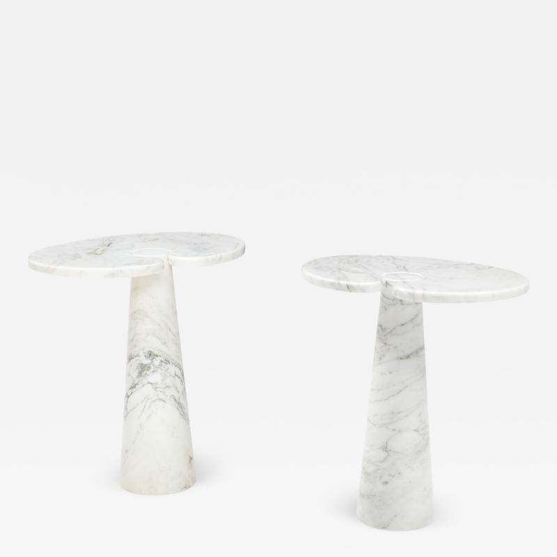 Angelo Mangiarotti Rare Pair of Eros Carrara Tall Marble Side Tables by Angelo Mangiarotti