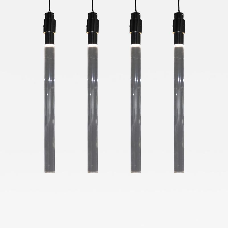 Angelo Mangiarotti Set of Four Angelo Mangiarotti Style Lucite and Metal Pendants