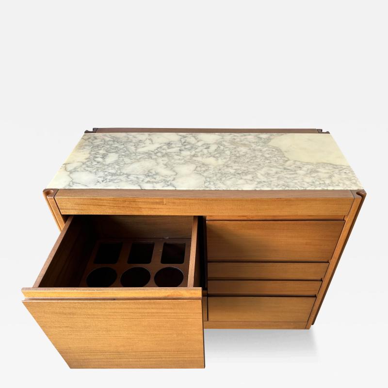 Angelo Mangiarotti Wood and Marble Dry Bar Cart by Angelo Mangiarotti for Molteni Italy 1960s