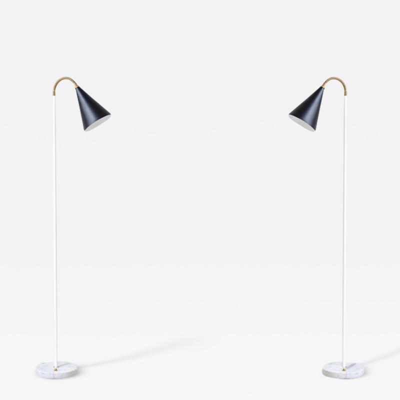 Angelo Ostuni Pair of reading lamps with cone diffuser in painted metal and marble base