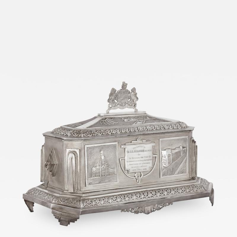 Anglo Indian Art Deco silver presentation casket