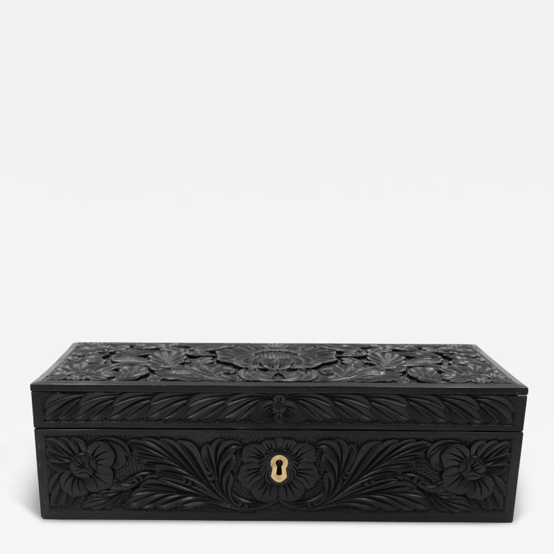 Anglo Indian Carved Ebony Glove Box Mid 19th Century