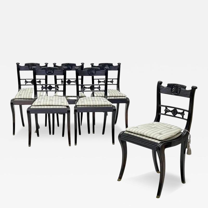 Anglo Indian Carved Solid Ebony Klismos Chairs Set of Six Ceylon Circa 1830