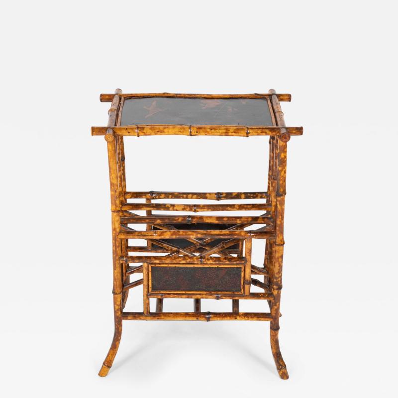 Anglo Japanese Bamboo Canterbury Table with Chinoiserie Panels Top