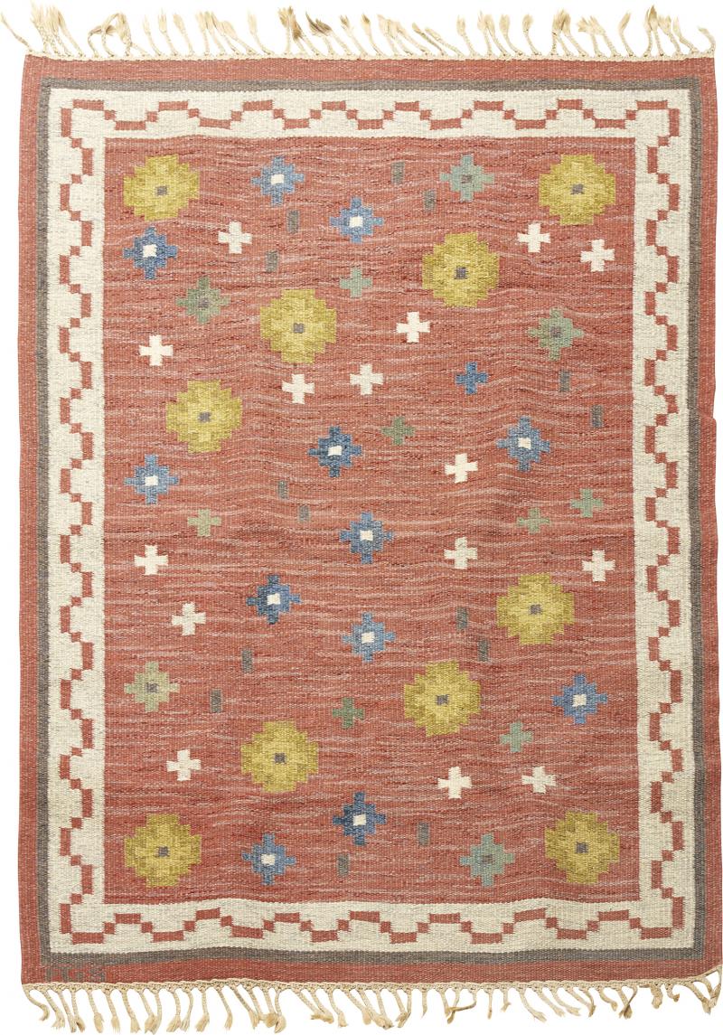 Anna Greta Sj qvist Swedish Flat weave Rug with Floral Motifs by Anna Greta Sj quist