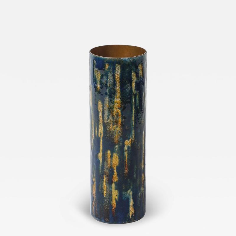 Anne Grete Pl en Mid Century Ultramarine Blue Enamel on Copper Vase signed Anne Grete Pl en